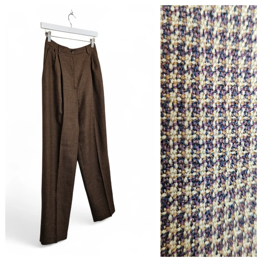 Vintage Rafaella Houndstooth Wool High Rise Pleated Trousers Pants Size 6 - Picture 1 of 13